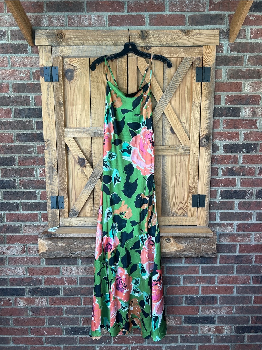 Women’s Floral Slip Maxi Dress - Green/Pink/black medium with adjustable straps